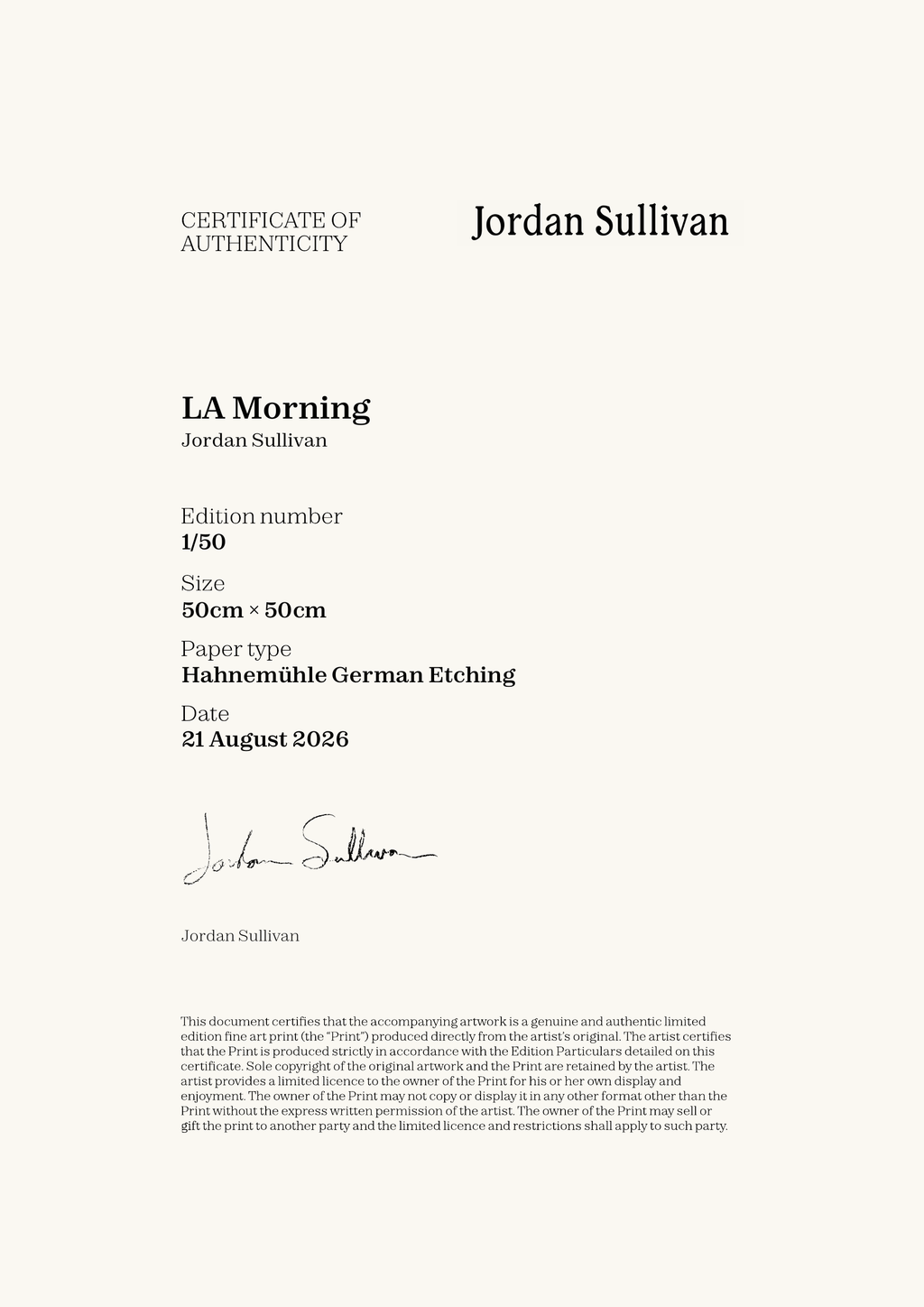 LA Morning — Certificate of Authenticity