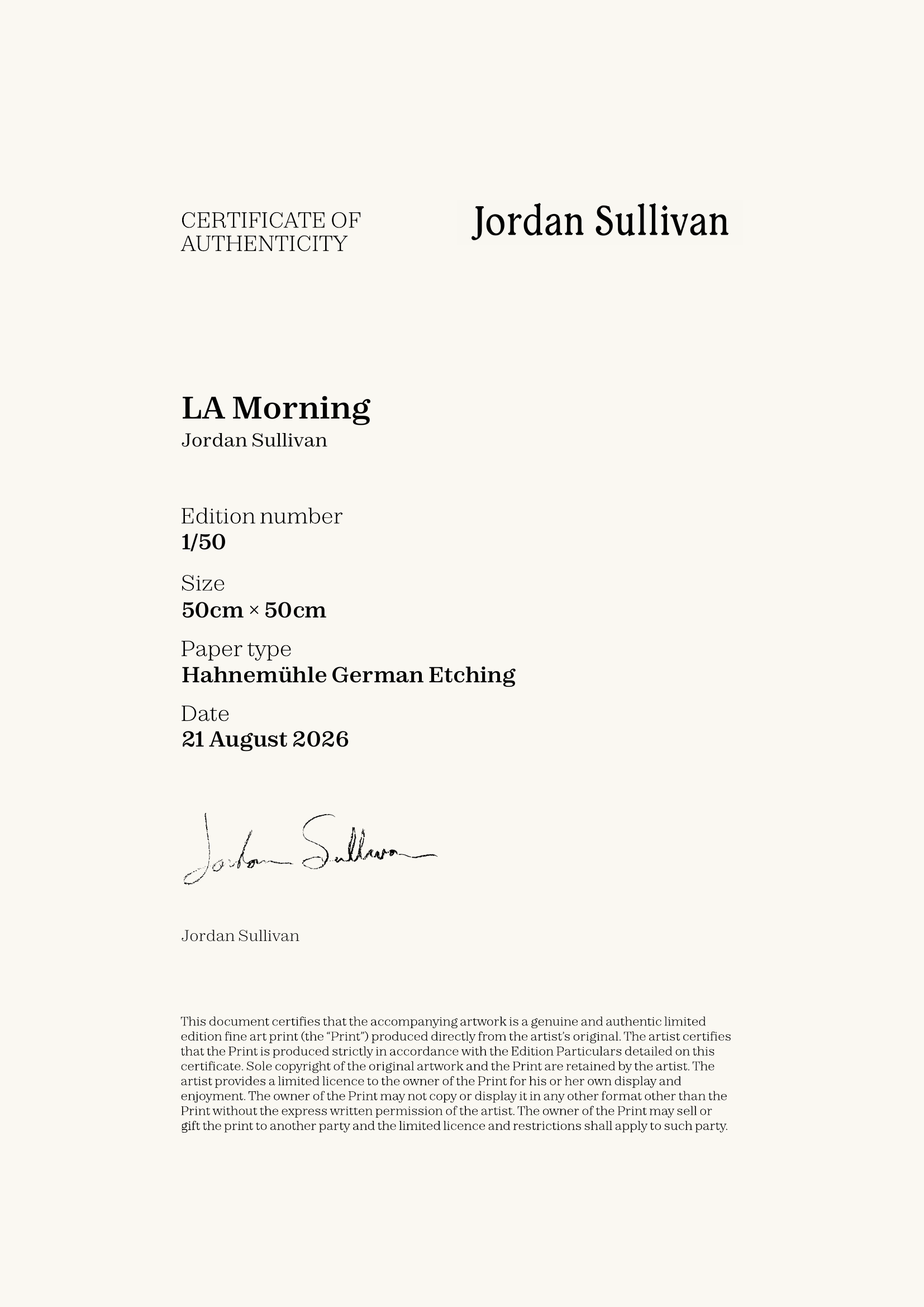 LA Morning — Certificate of Authenticity